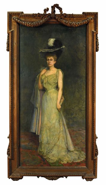 null 31 École Française du XIXe siècle Portrait en pied de Madame Marguerite Dubocq...