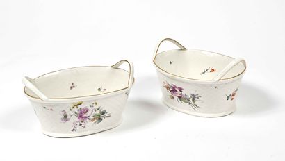 null 114 Frankenthal Pair of oval porcelain baskets with polychrome decoration of...