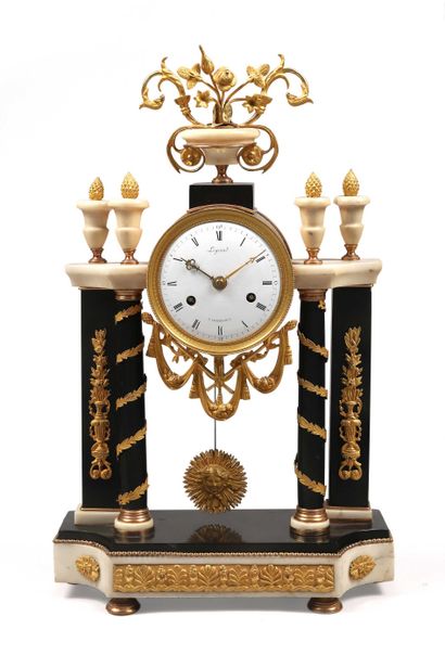 null 231 Marble and gilt bronze portico clock with two Wedgwood medallions. Louis...