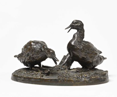null 307 Pierre-Jules MENE (1810-1879) Canards Bronze à patine brune signé sur la...
