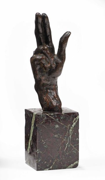 null 50 Auguste RODIN (1840-1917) Right hand blessing (n°5) Bronze proof with black...