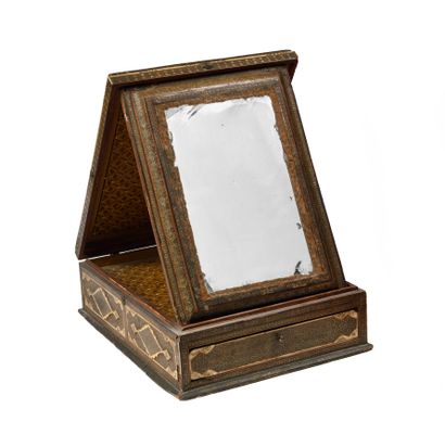 null 185 Box opening with a flap forming a dressing table and a drawer with a mosaic...