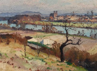 null 42 Gaston BALANDE (1880-1971) Landscape by the water Oil on canvas. Signed lower...