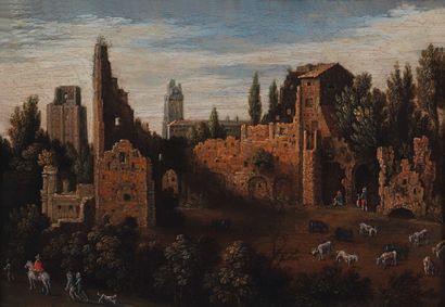 null 7 Martin RYCKAERT (1587- 1631) Paysage de rivière en Flandre et Paysage avec...