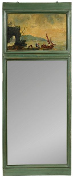 null 256 Small overmantel in green lacquered wood with canvas in the taste of Vernet's...