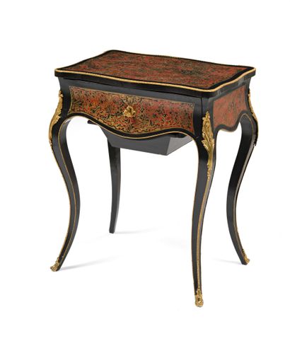 null 268 Blackened wood curved workbench with Boulle type inlaid decoration with...