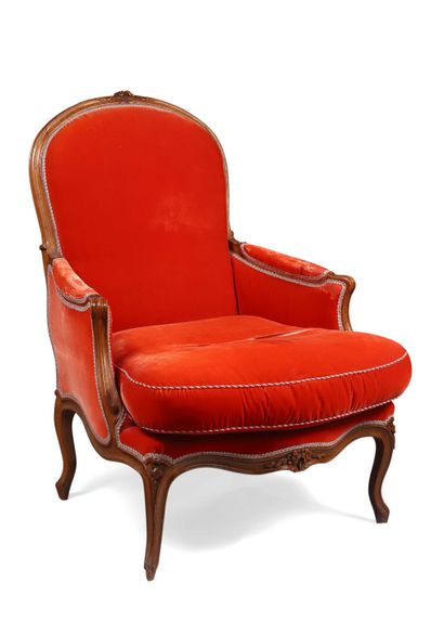 null 236 Large Louis XV style natural wood flat back armchair. H. 100 cm - W. 76...