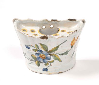null 110 Nevers earthenware bouquetière with polychrome decoration of flowers. 18th...