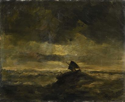 null 22 Louis ARTAN (1837-1890) Sailing ship in the storm Oil on canvas. Signed lower...