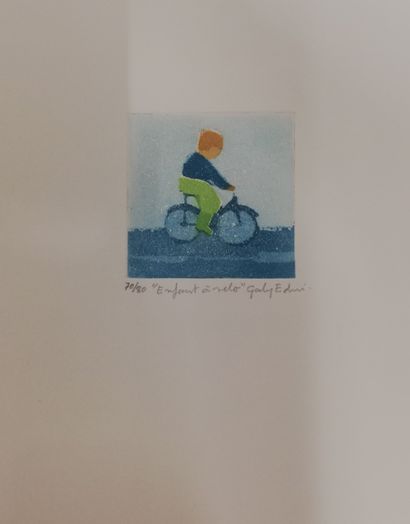 null GABY-EDEN, Enfant à vélo Gravure sur papier. Signée en bas droite et numérotée...