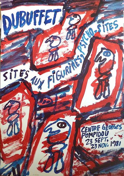 null Jean Dubuffet 1981 Affiche originale offset. Exposition à Paris Centre Pompidou...