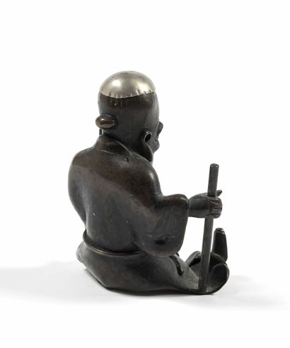 null Bronze et argent massif. Figurine de Shou Lao Vers 1780/1820. Haut : 10cm