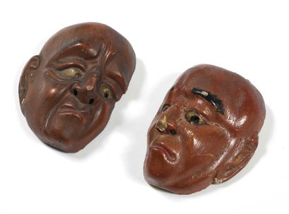 null 2 masques bois laqué Japon, époque Meiji. Haut : 10cm