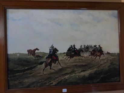 null 33 Georges HYON (1855-?) The charge of the horsemen Oil on canvas, signed lower...