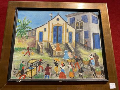 null Brazilian school of the XXth century Church in Vila Rica Oil on canvas signed...