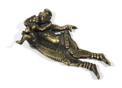 null 232 Betel knife decorated with a bronze embracing couple. India circa 1880 10...