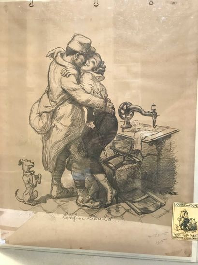 null Ref: 122 Willette, A., "Alone at Last", 1915, soldier and seamstress, lithograph...