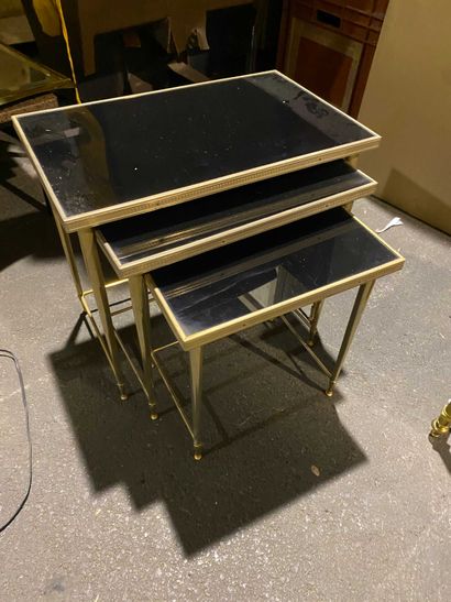 null Three gold metal and stained glass nesting table