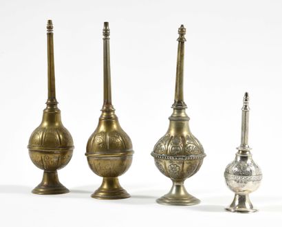 null 4 brass and silver plated brass sprinklers. North Africa. 15 to 26cm
