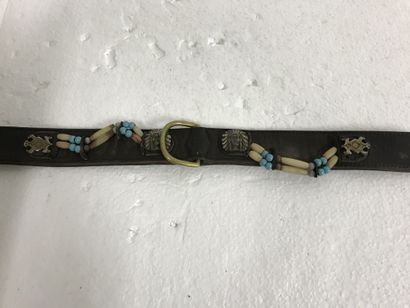 null 
Leather and turquoise dog collar
