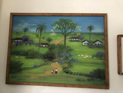 null Naïve School Landscape with palm trees Signed lower left
