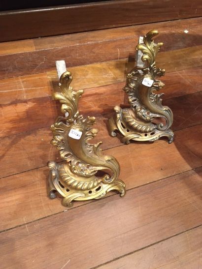 null 
Pair of gilt metal andirons in the Rocaille style