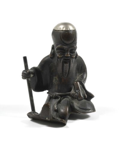 null Bronze and solid silver. Figurine of Shou Lao About 1780/1820. Height : 10c...