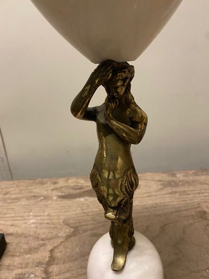 null A bronze and alabaster lamp decorated with a woman as a marine animal. Napoleon...