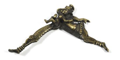 null 232 Betel knife decorated with a bronze embracing couple. India circa 1880 10...