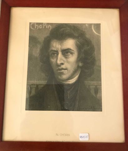 null Lithographie en noir portrait de Litz 22.5x17cm Gravure en noir « Chopin » signée...