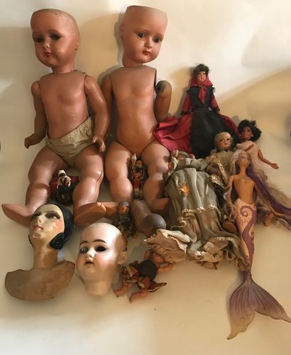 null Lot de figurines, poupées celluoïdes, poupées barbie, têtes de poupées