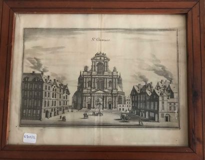 null Saint Gervais Gravure en noir 23x30.5cm Portail de saint Gervais Lithographie...