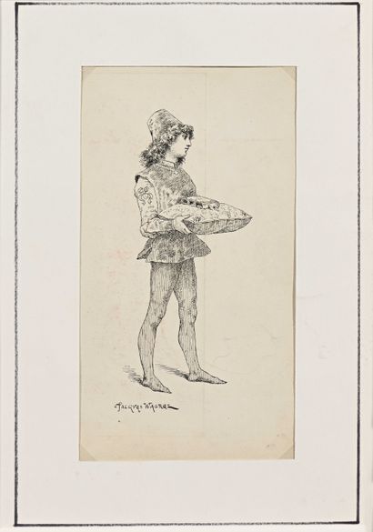 null Jacques WAGREZ (1850-1908) Le page Encre sur papier. 21,5 x 11,8 cm
