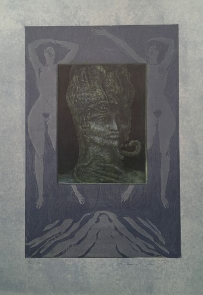 null Ernst FUCHS (1930 – 2015) Sphinx à Pharao, 1966 Belle eau-forte sur papier Japon....