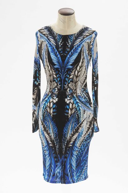 null ROBERTO CAVALLI : robe en viscose à motifs de feuillages stylisés bleu et de...
