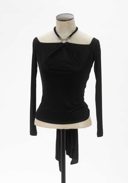 null VERSACE : blouse asymétrique de soirée en viscose noire, manches longues, effet...