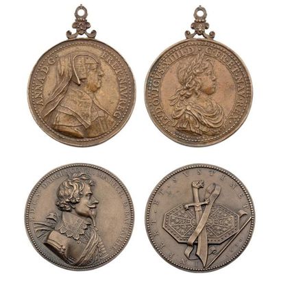 null Anne d'Autriche et Louis XIV. J. Warin (1643). Bronze 55 mm. Jones. 7. Fonte...