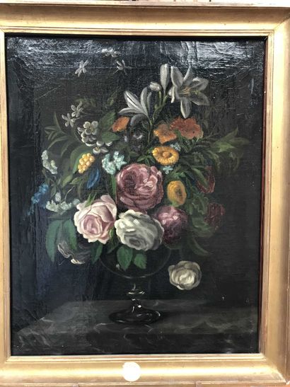 null Bouquet of flowers on an entablature Oil on canvas 53x42cm [LOT STOCKED AT ESI,...