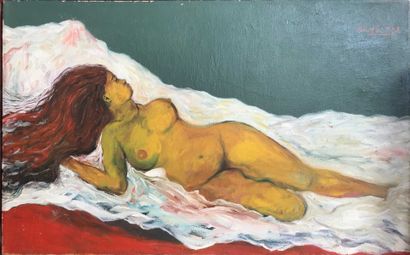 null Martial MOLITOR (XXIst century) Naked woman lying down Oil on canvas, signed...