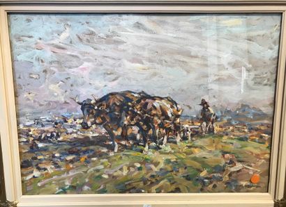 null Julius SEYLER (1873-1958) Landscape plowing his field. Gouache [LOT STOCKE CHEZ...