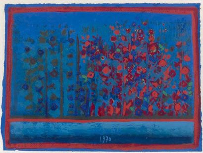 Manuel CARGALEIRO (Né en 1927) Composition rouge et bleu Gouache sur papier, signée...