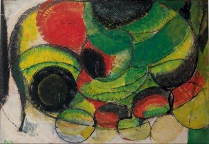 Gustave BOLIN (1920-1999) Le vert et le Rouge Gouache marouflée sur toile, signée...