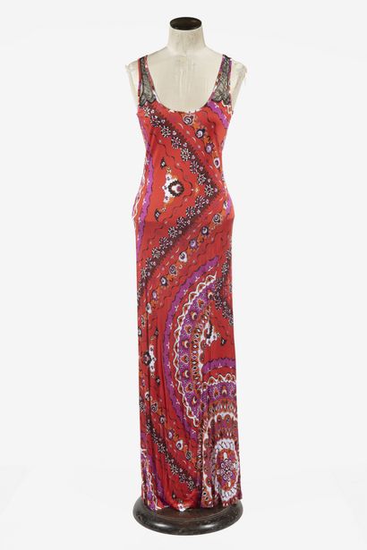 null EMILIO PUCCI : robe longue de plage en viscose rouge à motifs stylisées violine,...