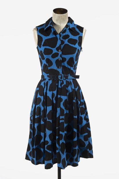 null SAMANTHA SUNG : robe d'été sans manche en coton bleu à décor stylisé de motifs...