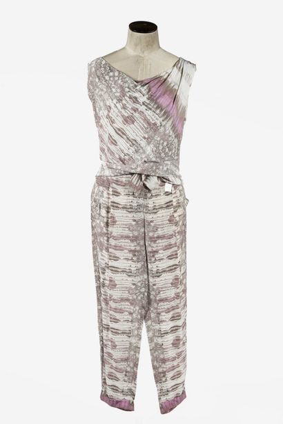 null ROBERTO CAVALLI : tailleur pantalon en soie blanc à motifs stylisés rose et...