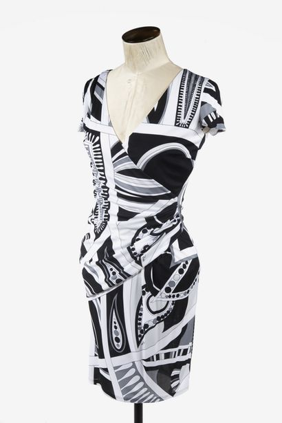 null EMILIO PUCCI : robe en viscose blanc à décor de motifs géométriques noir et...
