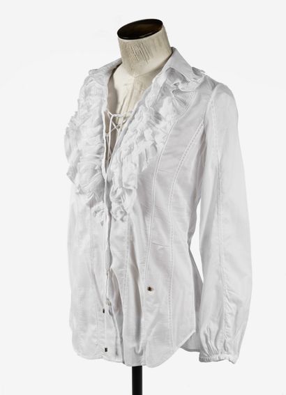 null ROBERTO CAVALLI : chemise en coton blanc à jabot lacet sur la poitrine.

T....