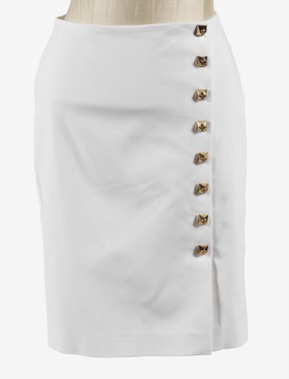 null VERSACE: jupe courte en viscose blanc, effet porte feuille avec boutons en métal...