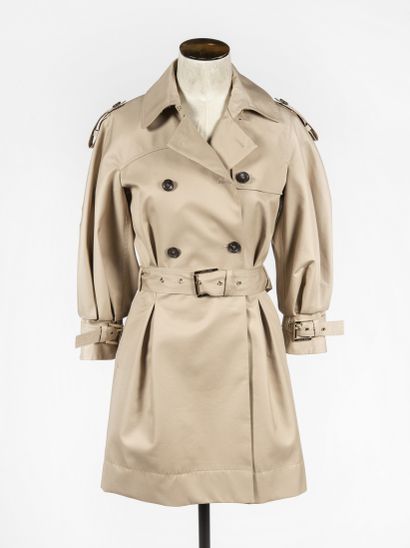 null ROBERTO CAVALLI : trench en coton enduit beige, boutonnage croisé, avec une...