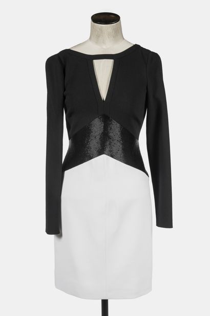 null EMILIO PUCCI : robe de cocktail en laine vierge noir et blanc, broderie de perles...